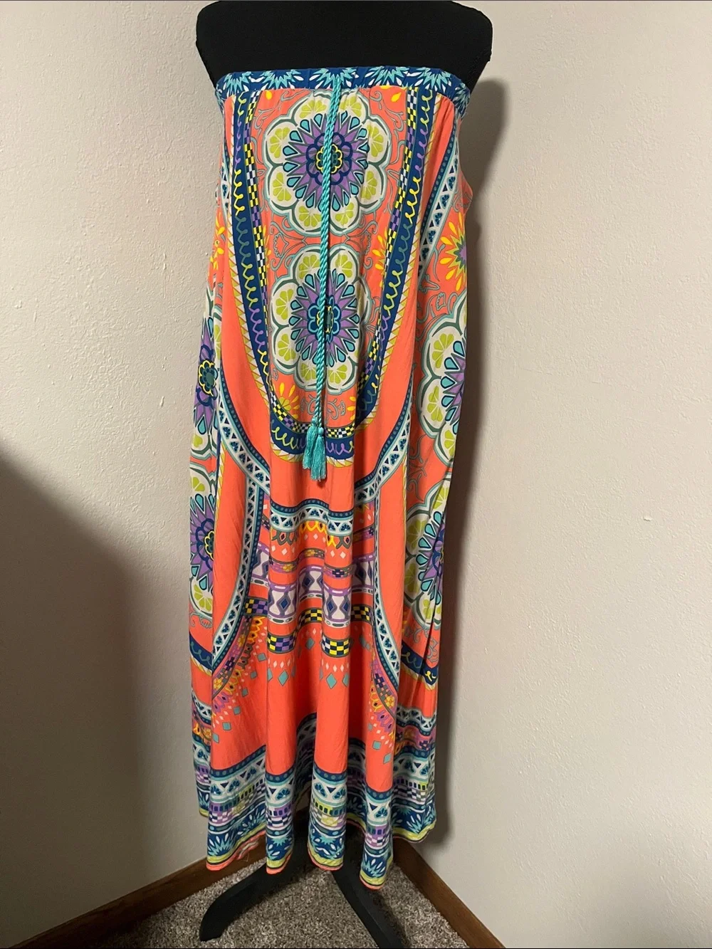 WEEKEND SALE! Flying Tomato Coral and Blue Paisley Maxi Skirt-Medium